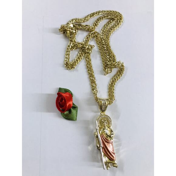 18K Gold Filled Oro Laminado San Judas Tadeo Pendant Thick Necklace Sz 24" - Picture 4 of 4